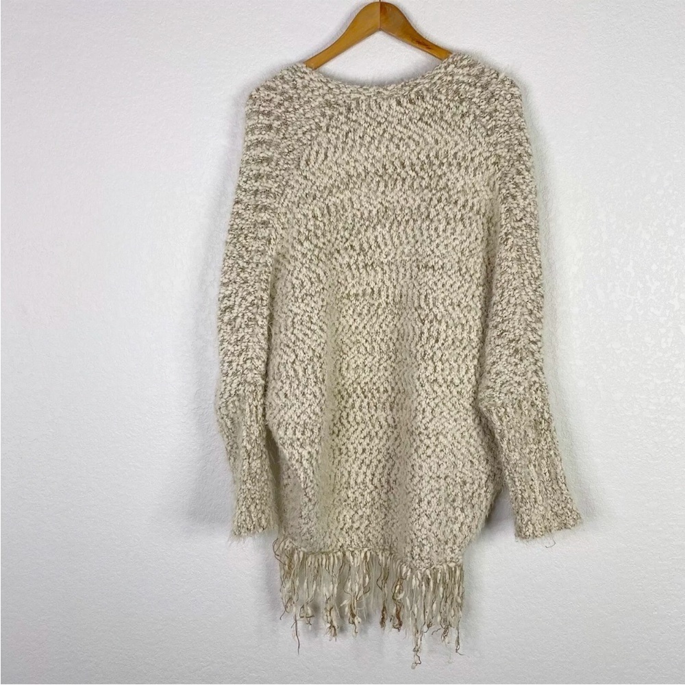 Umgee Womens Size Medium / Large Beige Chunky Knit Cardigan Fringe Sweater - Picture 6 of 7